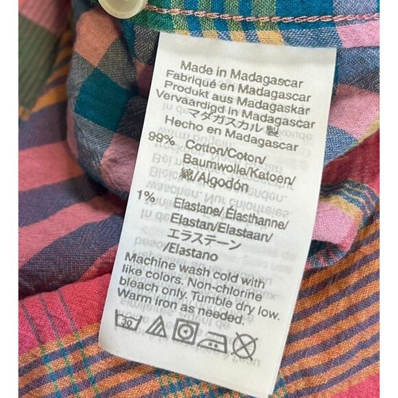 J. Crew Madras Plaid Button Up Long Sleeve Blouse Top Shirt Sz 6 Pink Preppy FUN - Picture 7 of 8